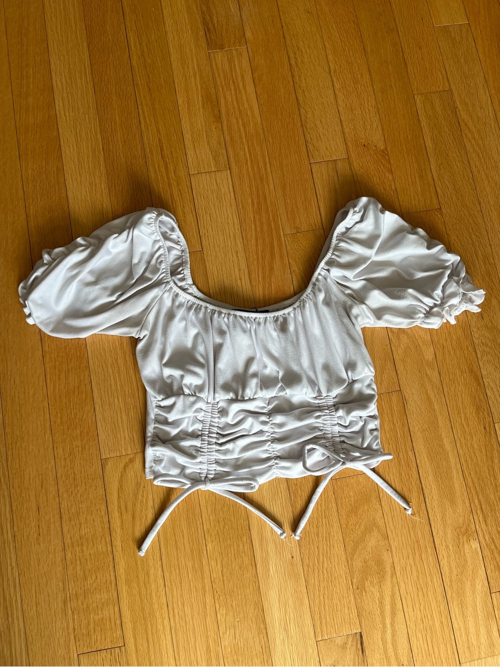 Forever 21 White Puff Sleeve Ruched Crop Top